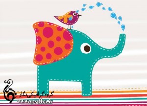 دانلود وکتور فیل و پرنده کارتونی