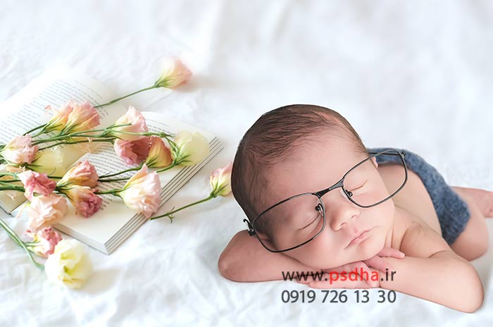 بک دراپ نوزادی تخت و حلقه گل