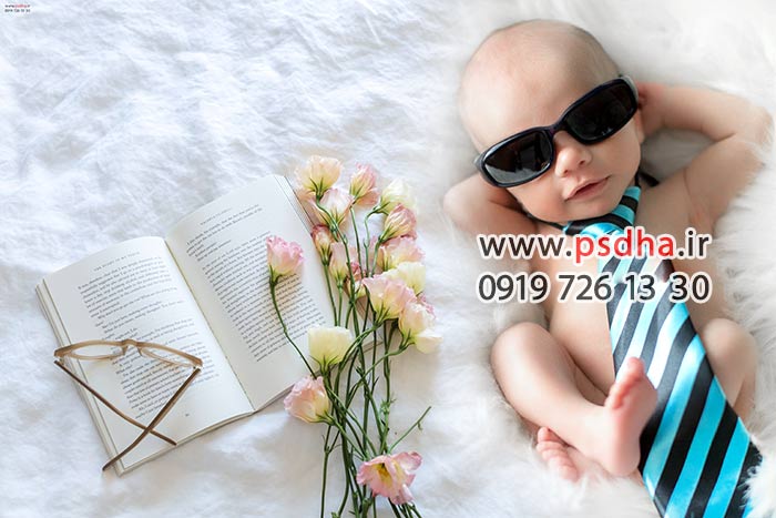 بک دراپ نوزادی تخت و حلقه گل