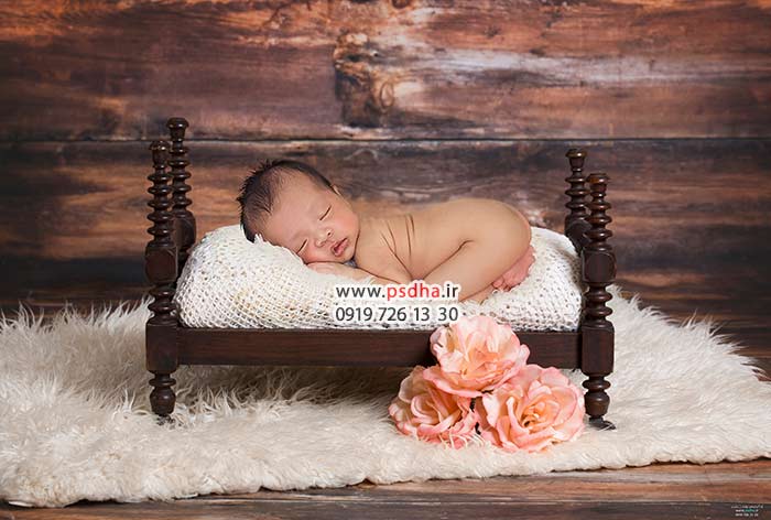 بک دراپ نوزادی تخت و حلقه گل