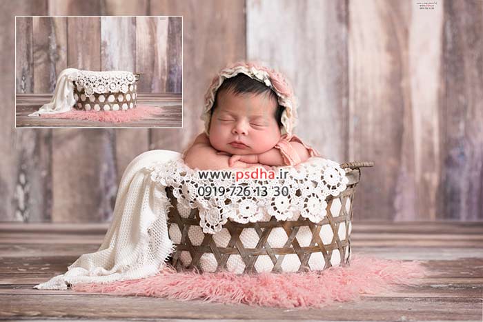 بک دراپ نوزادی تخت و حلقه گل