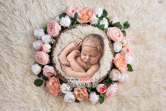 بک دراپ نوزادی تخت و حلقه گل