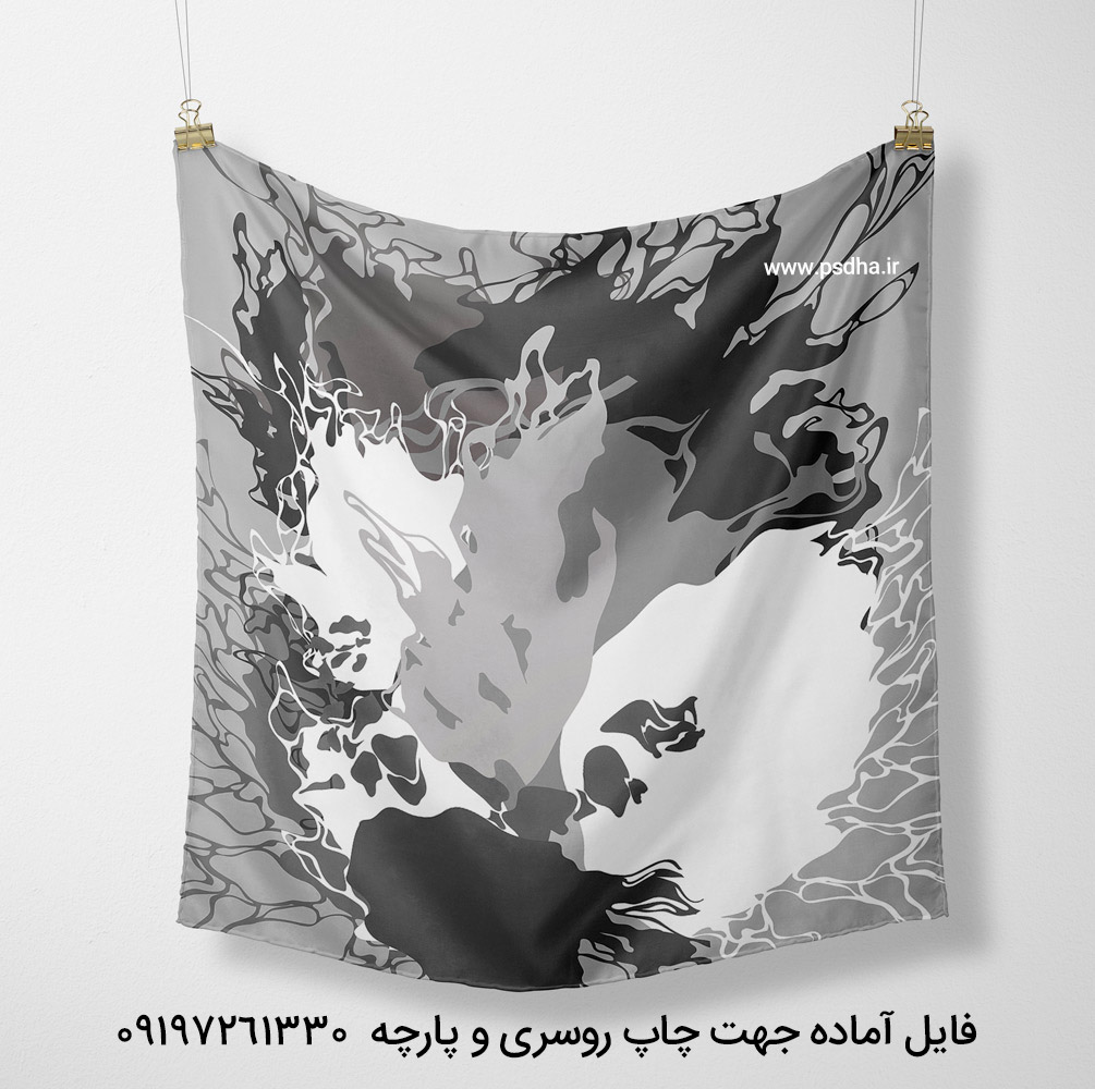 طرح آماده روسری زمینه طوسی