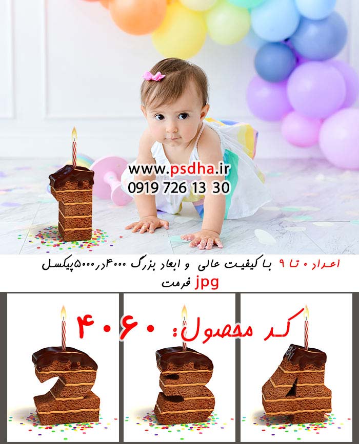 اعداد سه بعدی کیک تولد 