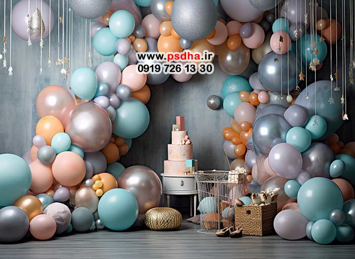 بکگراند کودک با تم تولد ، تدی ، بادکنک