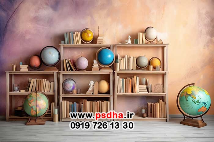 بکگراند مدرسه با دکور کتابخانه