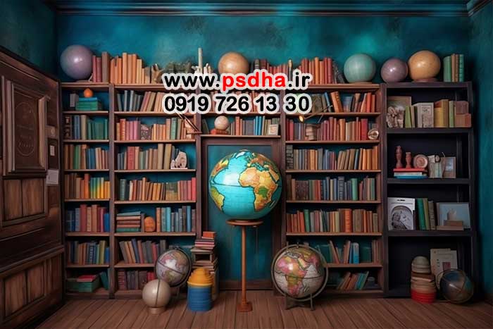 بکگراند مدرسه با دکور کتابخانه