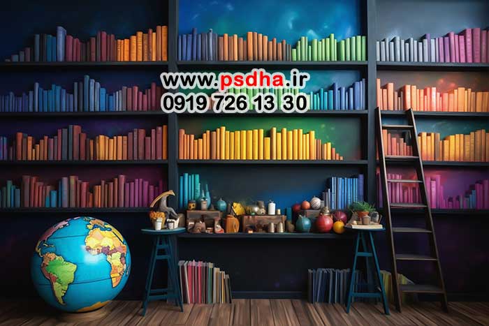 بکگراند مدرسه با دکور کتابخانه