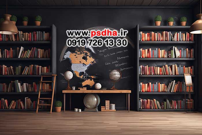 بکگراند مدرسه با دکور کتابخانه