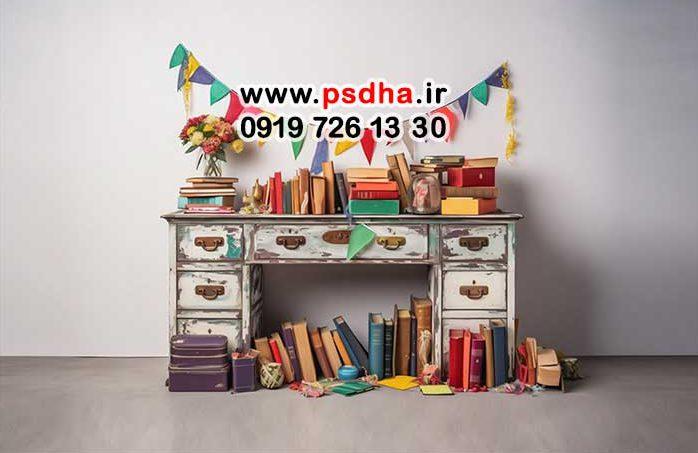 بکگراند مدرسه با دکور کتابخانه