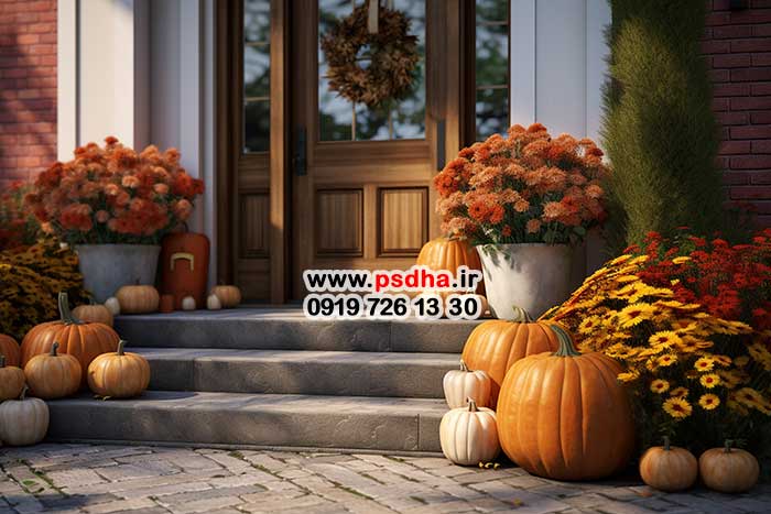 بکگراند پاییزی با دکور کدو