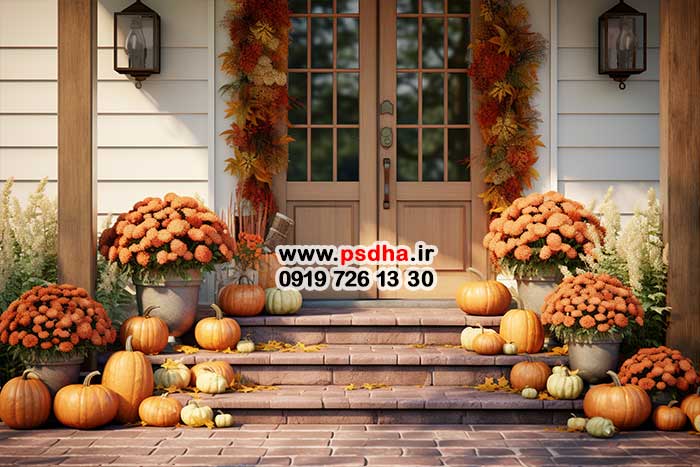 بکگراند پاییزی با دکور کدو
