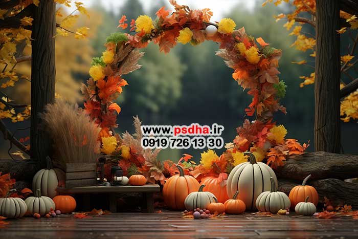 بکگراند پاییزی با دکور کدو