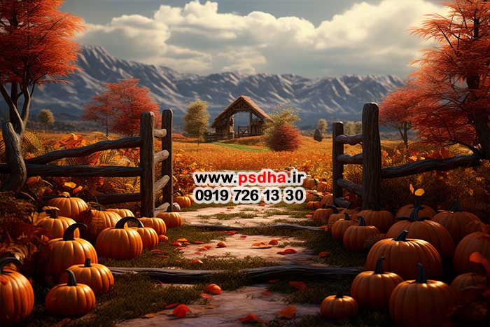 بکگراند پاییزی با دکور کدو