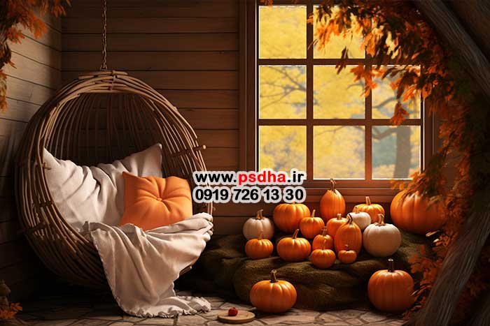 بکگراند پاییزی با دکور کدو