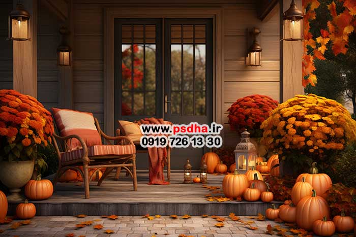 بکگراند پاییزی با دکور کدو