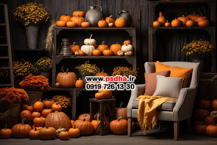بکگراند پاییزی با دکور کدو