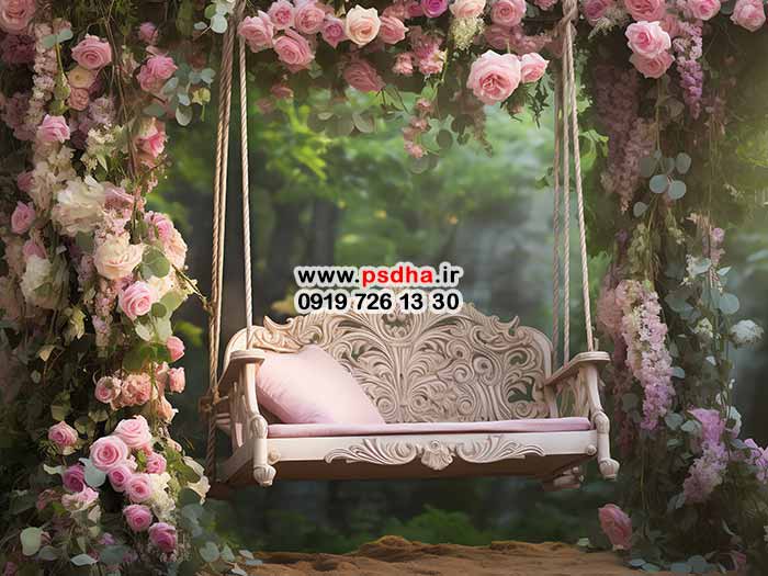 بکگراند بهار با دکور تاپ و باغ پر از گل 