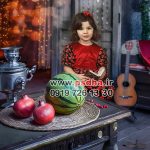 بکگراند میز یلدا با تم سنتی و گیتار و سماور